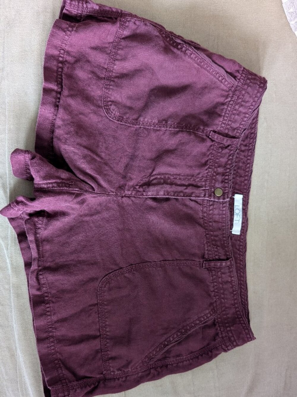Ann Taylor LOFT Burgundy Boyfriend Linen Shorts Size 8